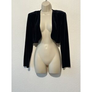 Vintage Black Velvet Cropped Bolero Long Sleeve Jacket Sz M Whimsigoth Fairy